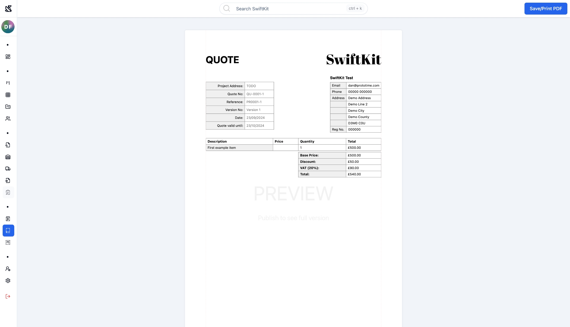 Quote page